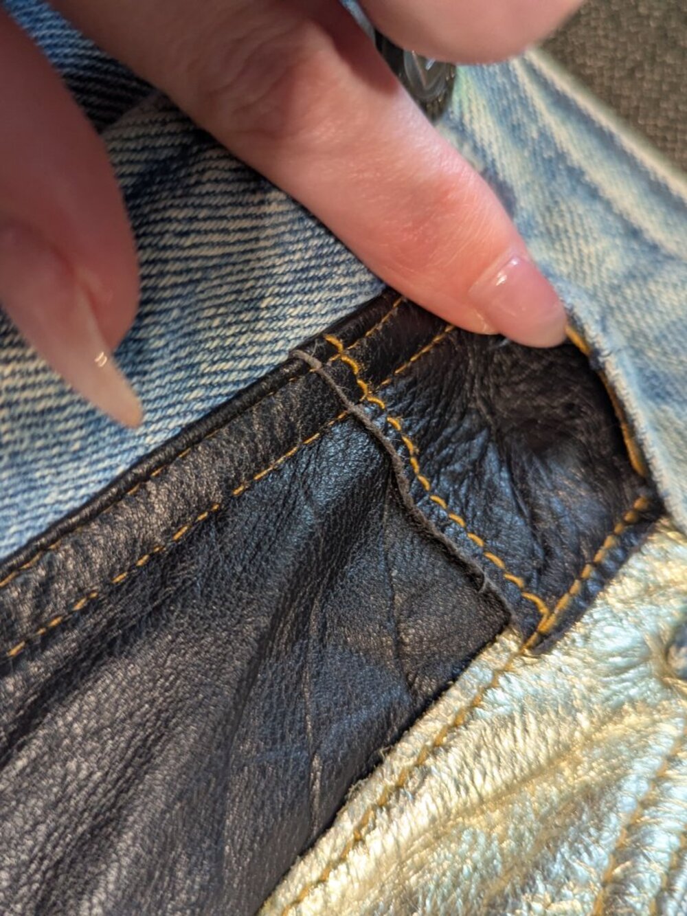 Vintage 100% Leather Geometric Patchwork Don't Stop International Denim Jeans - Picture 15 of 15